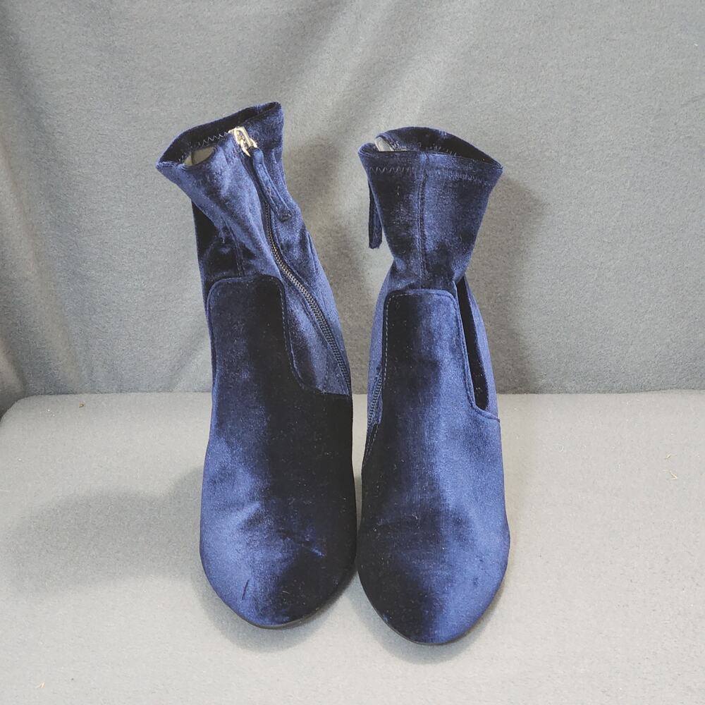 Steve Madden Womens Ankle Boots Booties 7.5 Edit Blue Velvet Side Zip 4" Heel - Picture 5 of 14